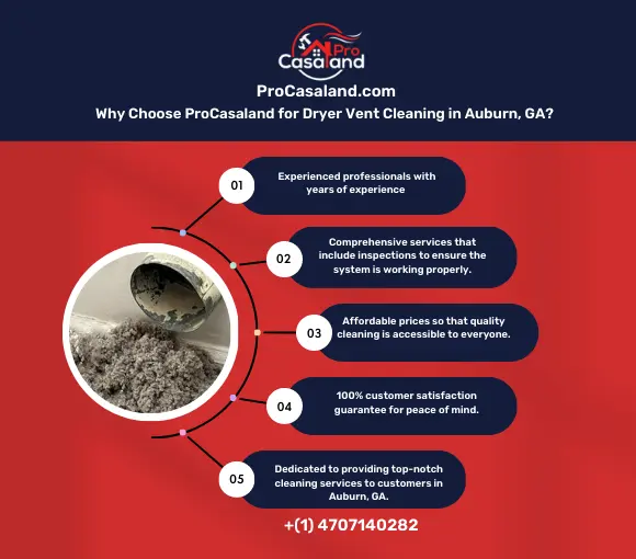 Why Choose ProCasaland for Dryer Vent Cleaning in Auburn, GA - Infographic